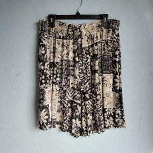 Vtg Kathie Lee‎ Shorts Womens 20W Boho Patchwork Black Ivory Rayon Elastic Waist